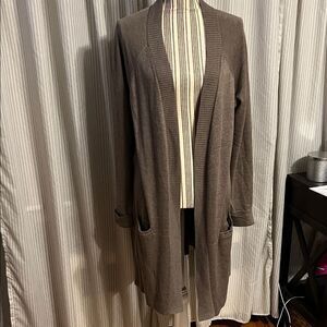 Joan Vass Women's Brown Open Front Cardigan Sweater